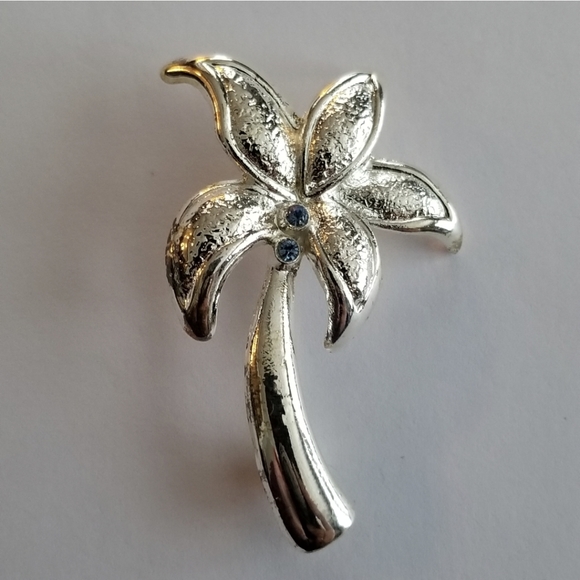 Vintage palm tree brooch silver tone pin tropical blue rhinestones - Picture 6 of 6